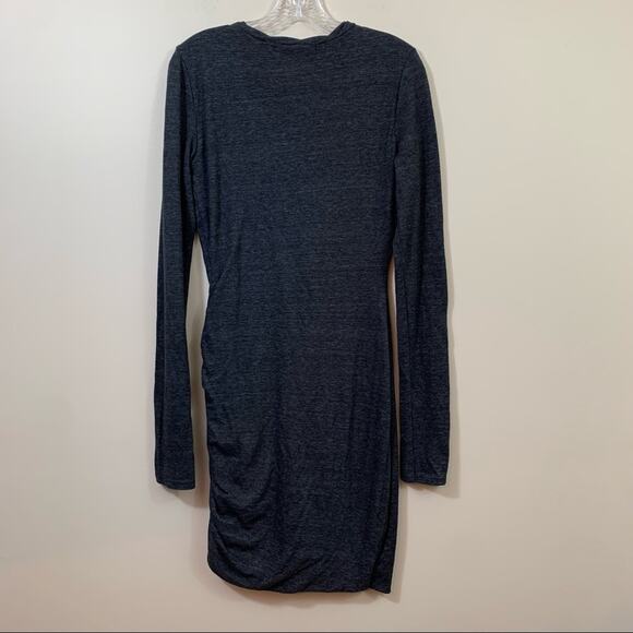 Pam & Gela Midi Zipper Twisted/Ruched Long Sleeve Charcoal Gray Dress - Picture 7 of 8